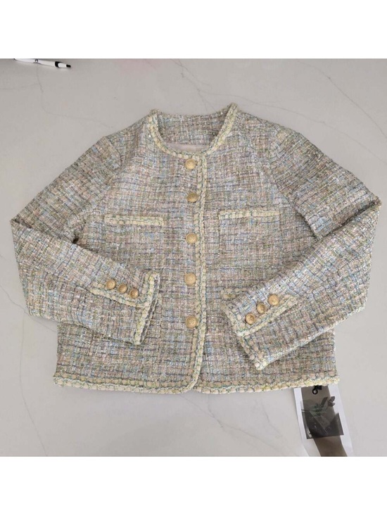 Unknown Jackets & Blazers - Multicolor Tweed Sequin Jacket with Gold Button Detail